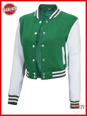 Cropped Varsity Jacket Women Casual Bomber Style Baseball Jacket